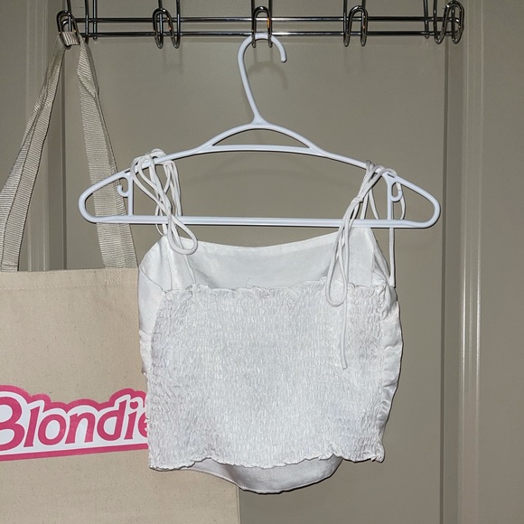 Workhall White Satin Tie Up Straps Top - Picture 3 of 3